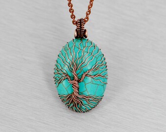 Tree of life necklace Turquoise necklace Turquoise jewelry Men necklace Birthday gift for mom gift for grandma gift for sister gift for men
