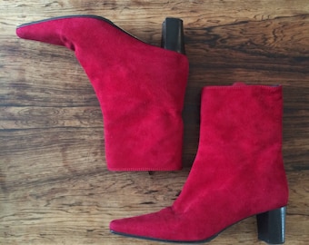 Vintage 90s red genuine suede boots