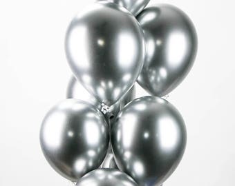 SILVER CHROME Balloon Bouquet - New from Qualatex - 8 Latex Balloons in Silver Chrome - Silver Balloons