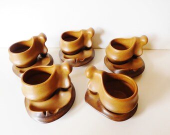 Unique and very rare Surreal Sculptural art pottery Tea / Coffee set of 5 made in Roemania, Faianta Sighisoara