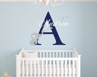 Name Wall Decal - Elephant Wall Decal - Nursery Baby Room Decor - Elephant Bubbles Decal - Nursery Wall Decals Vinyl
