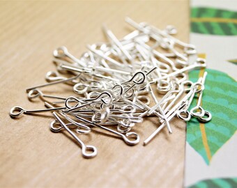 Lot de 100 tiges avec boucle, couleur argentée, sans nickel et plomb, 16*0,7 mm