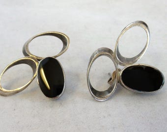 Vintage Sterling and Onyx Earrings