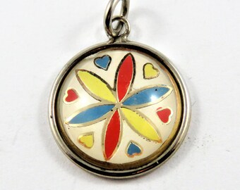Enameled Pinwheel With Hearts Hoffman Bubble Sterling Silver Pendant or Charm.