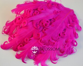 1 Curly Nagorie Feather Pads - Goose Feather Pad - Shocking Pink