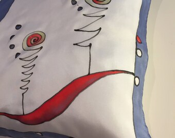 Hand painted silk pillow