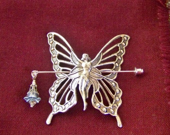 Shawl pin, Scarf pin, Sweater pin, Butterfly pin, Winged fairy pin, Fairy shawl pin, Silver fairy pin,Silver butterfly pin, Butterfly fairy