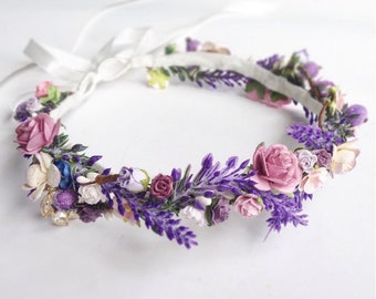 Wedding Flower Crown \ Lavender Floral Crown Wedding Headband Lavender Wedding Bridal Crown Floral Headband