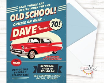 60th birthday invitation, 70th birthday invitation, Birthday invitation for men, Classic Car, 70th surprise birthday, 75th, PRINTABLE
