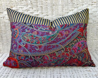 Boho Pillows, Boho Pillow Covers, Bohemian Pillow, Boho Gift, Boho Girl Decor, Boho Lumbar Pillow, Purple Gold Red Blue Cushion Zipper 14x20