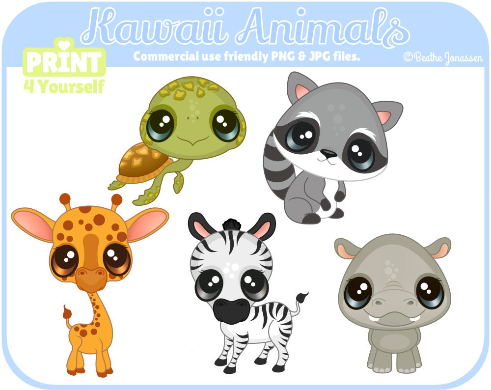 Instant Download Kawaii Animals Clipart // Safari Clipart