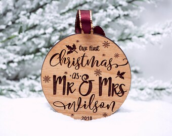 Our First Christmas Ornament Married - Personalized Christmas Ornaments - Mr and Mrs - Gifts Couple - Newlywed Gift - Just Married - Mr Mrs