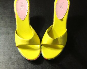 Rouge Helium Wedge Slip Ons With Colorful Funky Heels