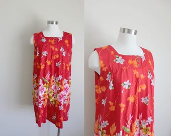 1960s Hawaiian Dress | Shift Dress | Floral Dress | Cotton Dress | Large