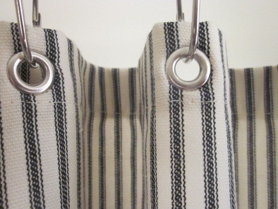 Ticking Stripe Shower Curtain Black Brown Grey Navy Blue