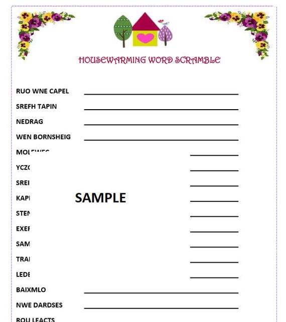 worksheet vocabulary birthday adults. and Fun for HOUSEWARMING Game PARTY Word kid Print