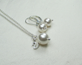 Bridesmaid Jewelry Initial Necklace Bridesmaid Necklace Earrings Personalized Bridesmaid Gift Pearl Bridal Jewelry Set Wedding Jewelry Set