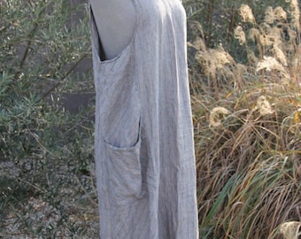 vintage flax linen dress with side pockets -med