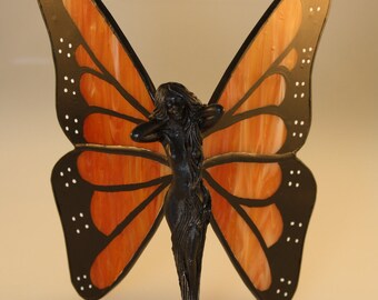 Monarch Butterfly Figurine Hand-Painted Stained Glass Fairy - Made to Order (MON006)