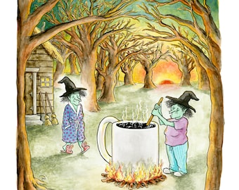 Signed print of my cartoon "Witches' Brew"