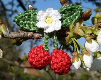 hair clip, crochet cherries hair clip