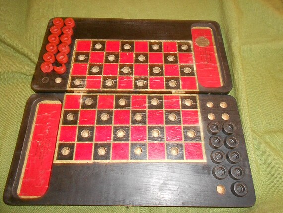 Checker Board Dated 1910 Antique Wooden Folding Travel Checker Board Dated 1910 Antique Wooden Folding Travel