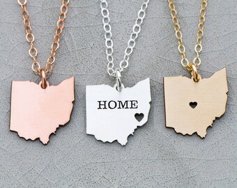 Ohio Gift State Necklace Ohio Charm State Jewelry Ohio • Pendant Rose Gold State Silver Sterling Custom State • Small Friend Gift