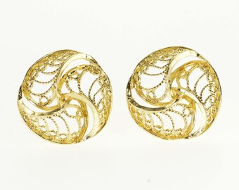 14k Interlocking Round Milgrain Filigree Post Back Earrings Gold