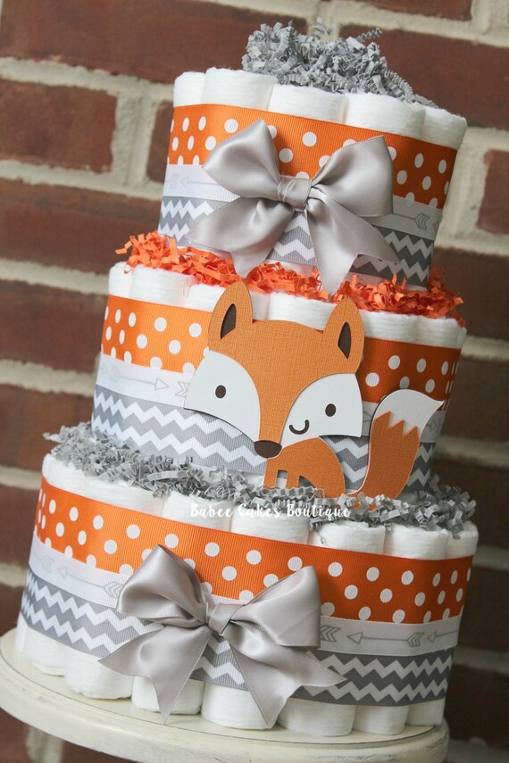 Items similar to 3 Tier Fox Diaper Cake, Boys Woodland Baby Shower, Fox ...