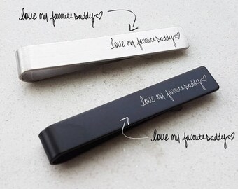 Handwriting Tie Clip For Him, Custom Signature Tie Clip, Personalized Dad Tie Bar, Father of the Bride Gift, Groomsmen, wedding tie clip