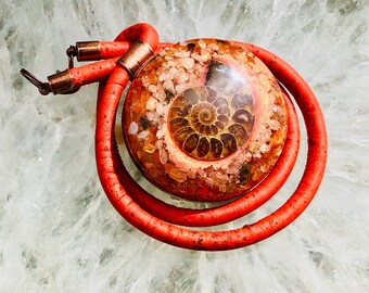 Orgonite® Pendant (Large) - Sunstone/Red Carnelian/Ammonite - FREE WORLDWIDE SHIPPING!