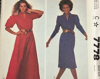 80's McCall's 7778 Misses' Pullover Dress Bust 34 inches Complete Uncut FF