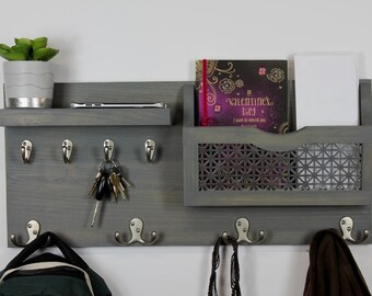 Entryway Organizer, Mail Organizer, Wood Shelf, Key Holder, Coat Rack, Mail Holder, Mail Storage, Entryway Organize