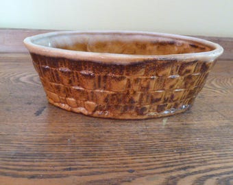 Vintage Oval Ceramic Planter-Basket Weave Pattern-Nice!