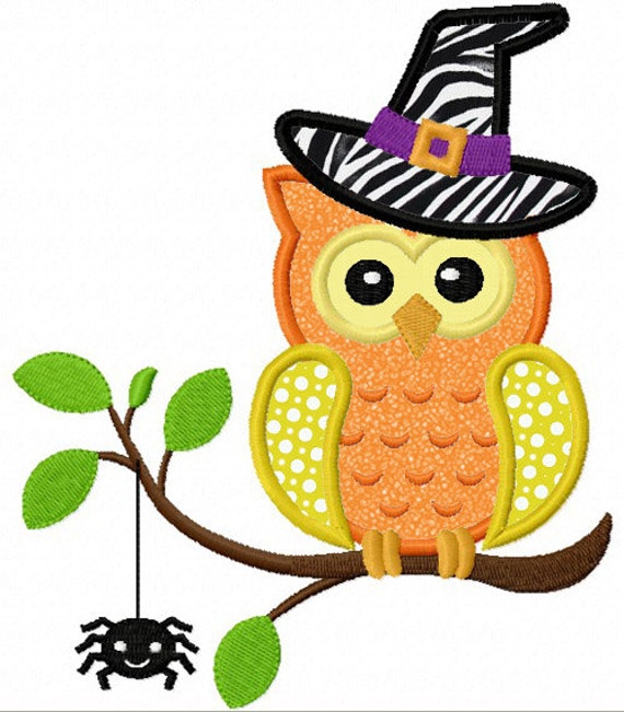Items similar to Halloween Owl On The Branch Applique ...