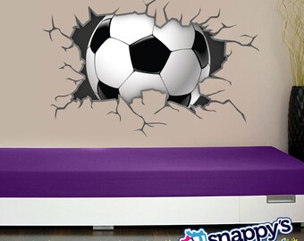 Soccer Ball Wall Decal Breaking Through, bursting, shattering the wall decal for boys or girls room. (Removable Wall Decal)