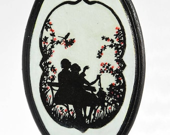 Decorative-wood-decoupage-handmade-hand painting- black and white-panel-couple-flowers-gift-home-ricepaper