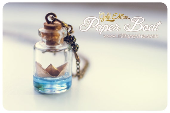 origami boat in bottle golden paper boat bottle necklaceglass bottle pendant ocean origami boat in bottle golden paper boat bottle necklaceglass bottle pendant ocean