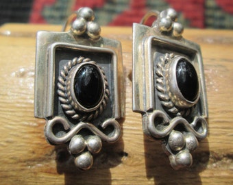 Ornate Black Onyx and Sterling Silver Dangle Earrings