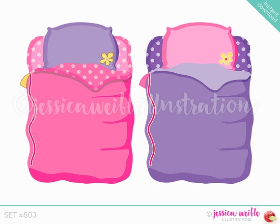Instant Download Girls Sleeping Bag Cute Digital Clipart
