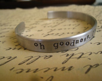 Dr. Horrible "Oh Goodness, Look at my Wrist" Bangle, Dr. Horrible's Sing-a-Long Blog Inspired, NPH, Hand Stamped Aluminum, FREE SHIPPING