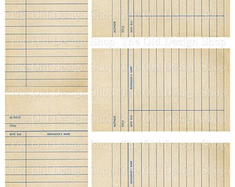 Beige Library Cards Vintage Style Printable Digital Collage Sheet