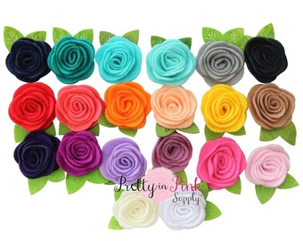 2" Felt Rosette with Leaf Flowers- You Choose Quantity- Diy Headband Supplies- Flower- Wholesale- Supply Shop