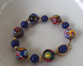 Large Vintage Italian Millefiori Bead Bracelet / Gorgeous!