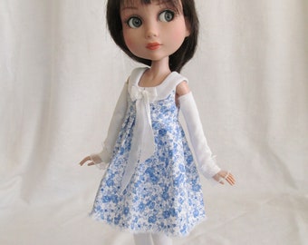 Patience Tonner Kaye Wiggs 14" BJD fashion by JEC blue & white dress outfit with white leggings