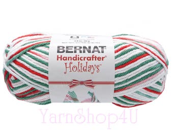 2.8oz MISTLETOE OMBRE. Bernat Handicrafter Holidays Yarn. White Red Green Christmas 100% Cotton Yarn. 2.8oz Bernat Mistletoe Cotton Yarn. <