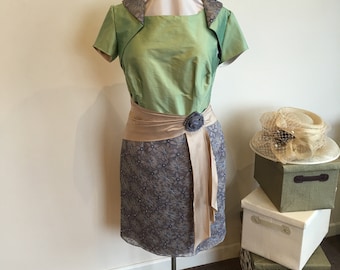 For wedding, Mother of the Bride/groom silk tea dress & shrug/jacket. Wedding guest, races, special occasion.