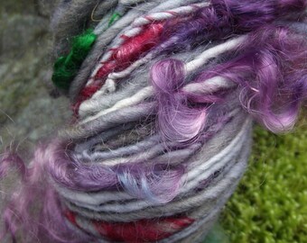 Handspun art yarn, handpainted yarn wool uncarded locks of mohair, multiple skeins available-Victoria