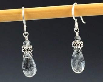 Tourmilated quartz and sterling silver drop earrings