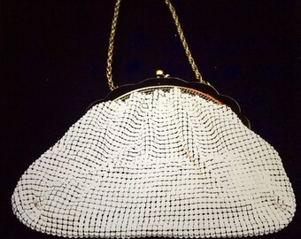 Vintage Art Deco Whiting and Davis White Metal Link Purse